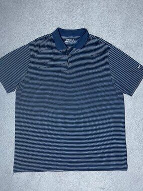 Nike Swoosh Golf Tour Performance Dri Fit Blue Striped Men's Polo Shirt Size XXL